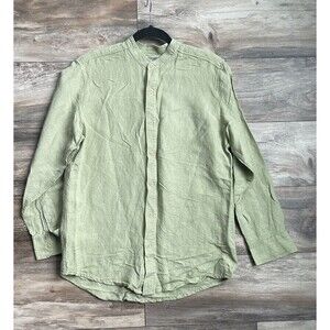 John Henry Men’s Button Down Linen Shirt Long Sleeve Green Size Small